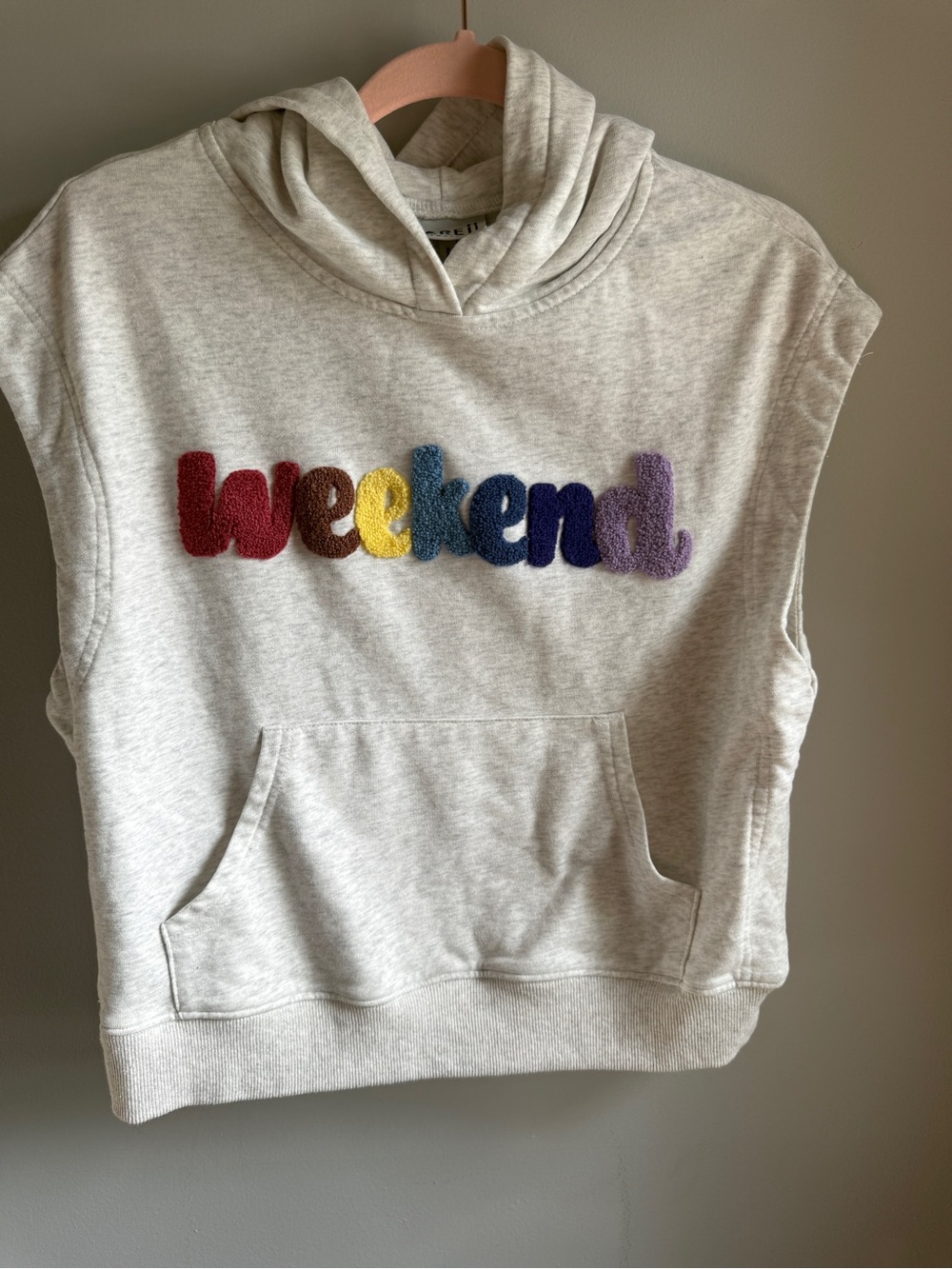 Rainbow Weekend Grey/Cream Sleeveless Hoodie Chenille Print - S Juniors Girls XL